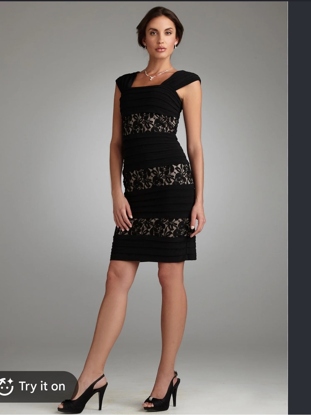 Adrianna Papell Black Lace Panel Midi Dress